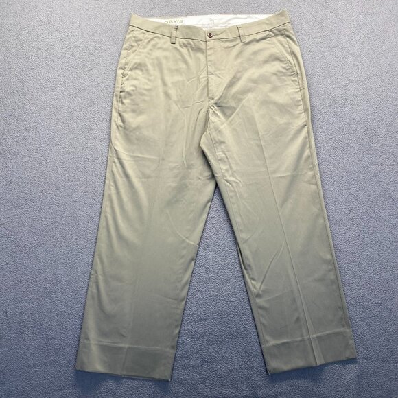 ORVIS Men's Dress Pants Size 34 Green Flat Front,Pockets,Preppy - Picture 1 of 15